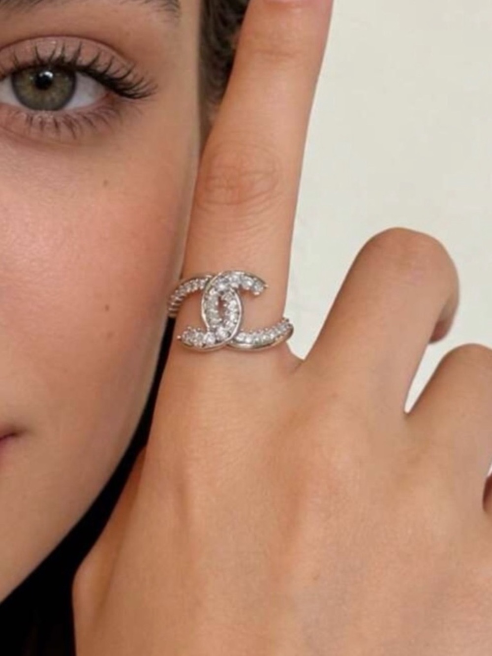 Kohl's Silver-Tone Crystal Double-C Logo Ring